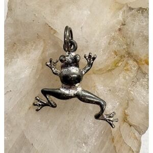 Sterling Silver Frog Charm Vintage‎ Lucky Amphibian Pendant Marked STER 1.6g